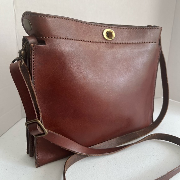 Made in Italy Leather Crossbody Bag Brown Turn-Lock Triple-Gusset Vintage - Picture 2 of 15